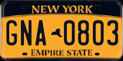 NY license plate GNA0803