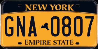 NY license plate GNA0807