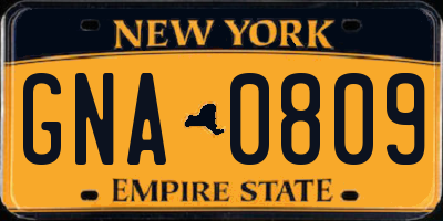 NY license plate GNA0809