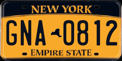 NY license plate GNA0812