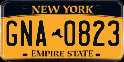 NY license plate GNA0823