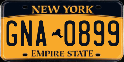 NY license plate GNA0899