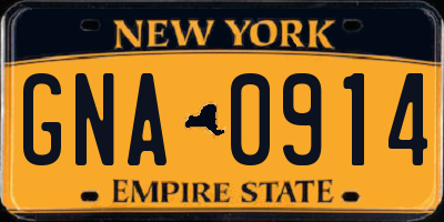 NY license plate GNA0914