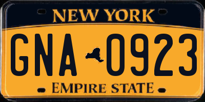 NY license plate GNA0923