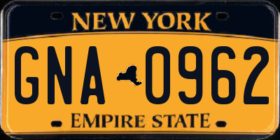 NY license plate GNA0962