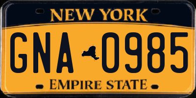 NY license plate GNA0985