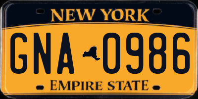 NY license plate GNA0986