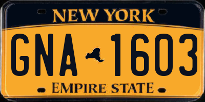 NY license plate GNA1603