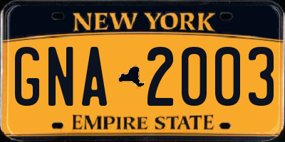 NY license plate GNA2003