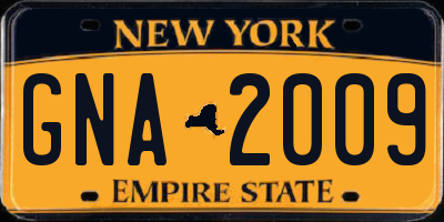 NY license plate GNA2009