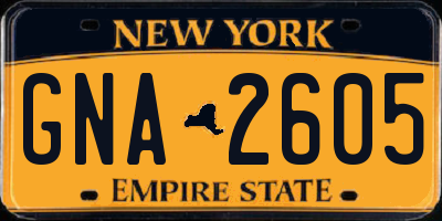 NY license plate GNA2605