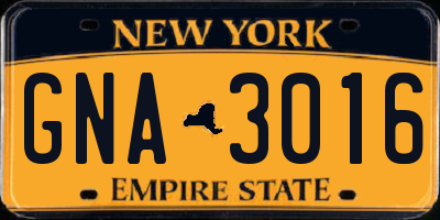 NY license plate GNA3016