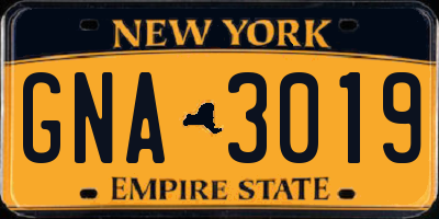 NY license plate GNA3019