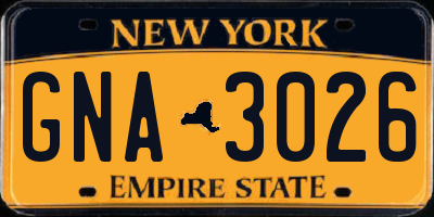 NY license plate GNA3026