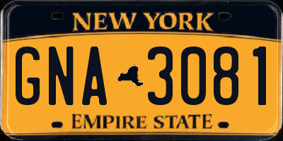NY license plate GNA3081