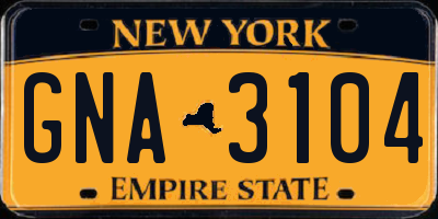 NY license plate GNA3104