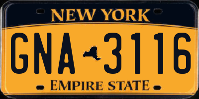 NY license plate GNA3116
