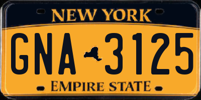 NY license plate GNA3125