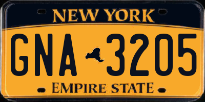 NY license plate GNA3205