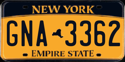 NY license plate GNA3362