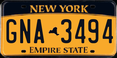 NY license plate GNA3494