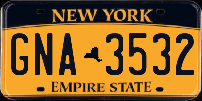 NY license plate GNA3532