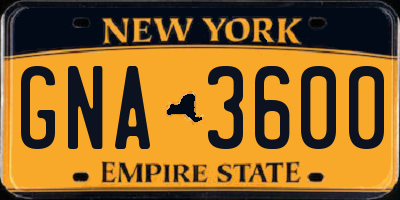 NY license plate GNA3600
