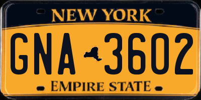 NY license plate GNA3602