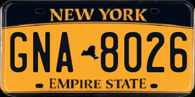 NY license plate GNA8026