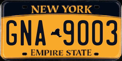 NY license plate GNA9003