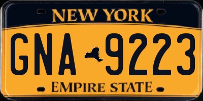 NY license plate GNA9223
