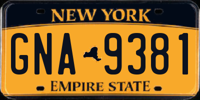 NY license plate GNA9381