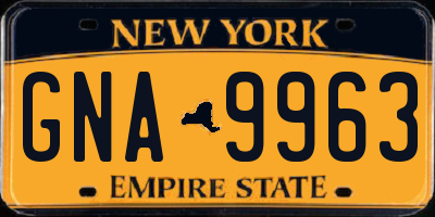NY license plate GNA9963