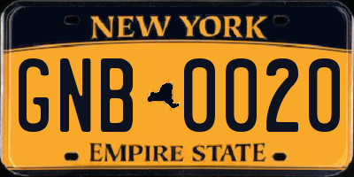 NY license plate GNB0020