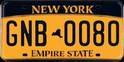 NY license plate GNB0080
