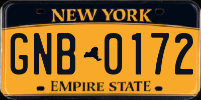 NY license plate GNB0172