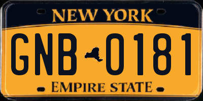 NY license plate GNB0181
