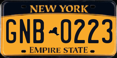NY license plate GNB0223