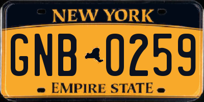 NY license plate GNB0259
