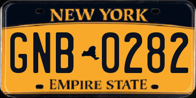 NY license plate GNB0282