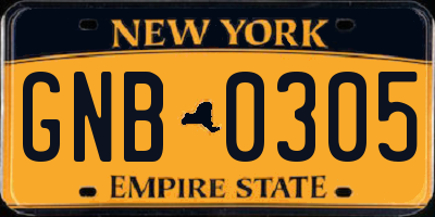 NY license plate GNB0305