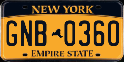 NY license plate GNB0360