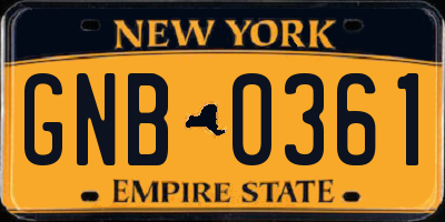 NY license plate GNB0361