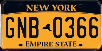 NY license plate GNB0366