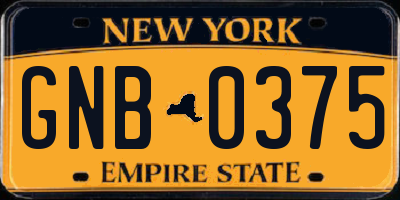 NY license plate GNB0375