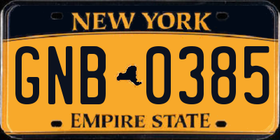 NY license plate GNB0385