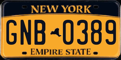NY license plate GNB0389