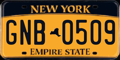 NY license plate GNB0509