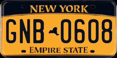 NY license plate GNB0608