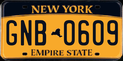 NY license plate GNB0609
